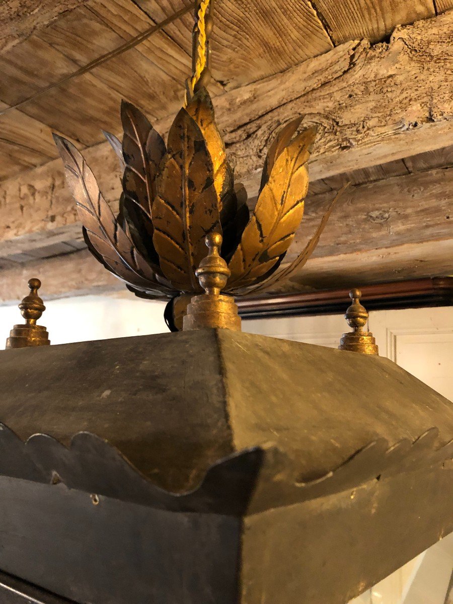 Wrought Iron Lantern Decorated With Golden Foliage XIXth Century-photo-5