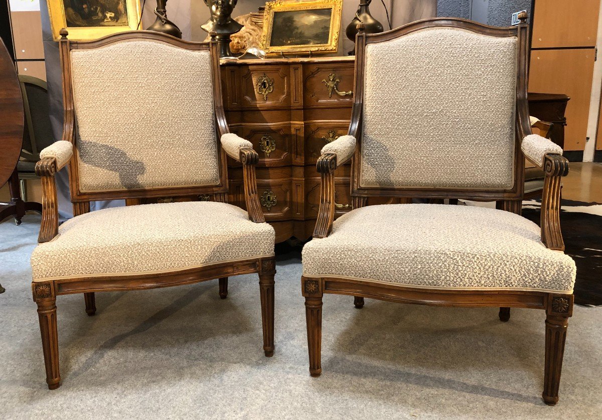 Pair Of Louis XVI Armchairs With Queen Backrest Eighteenth Century