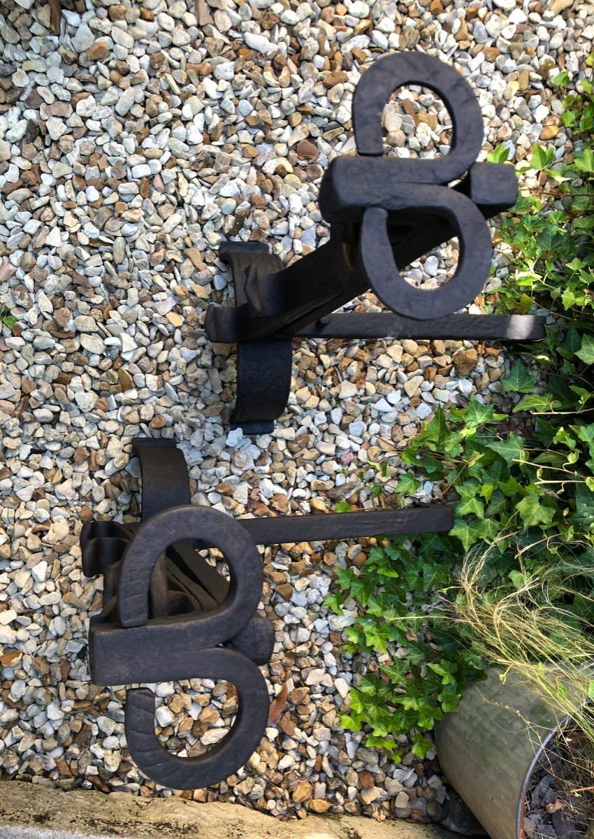 Pair Of Large Andirons / Landiers In Wrought Iron-photo-4