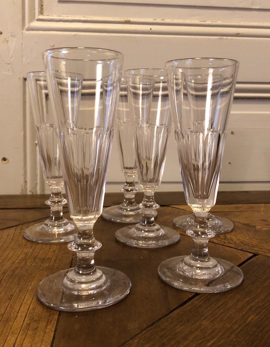 Suite Of Six 19th Century Crystal Champagne Flutes-photo-3