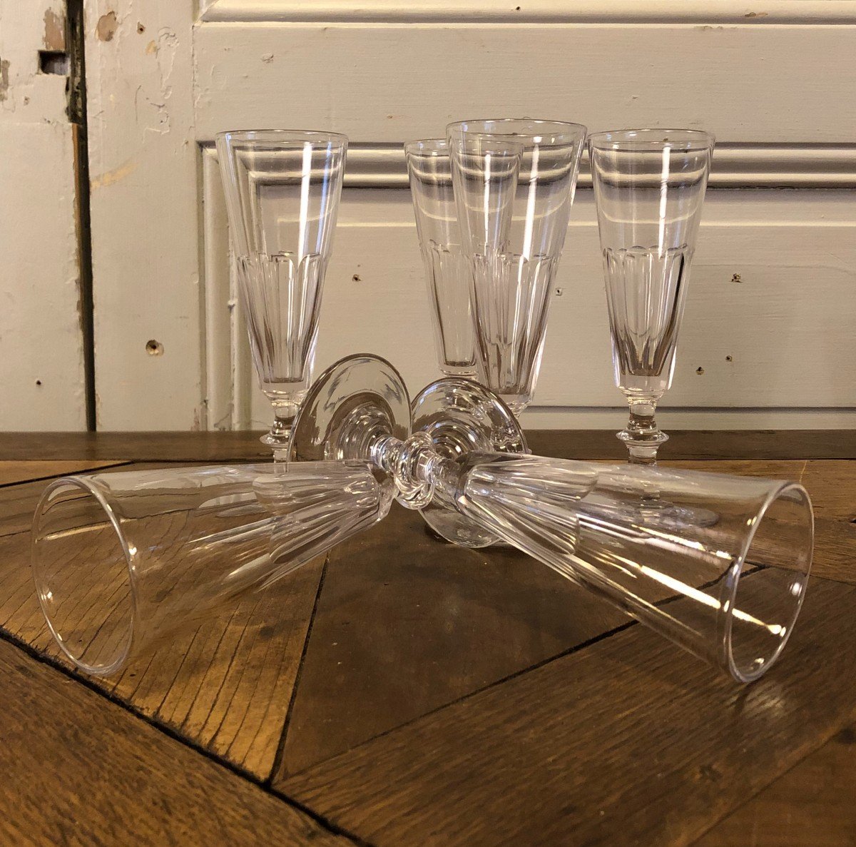Suite Of Six 19th Century Crystal Champagne Flutes