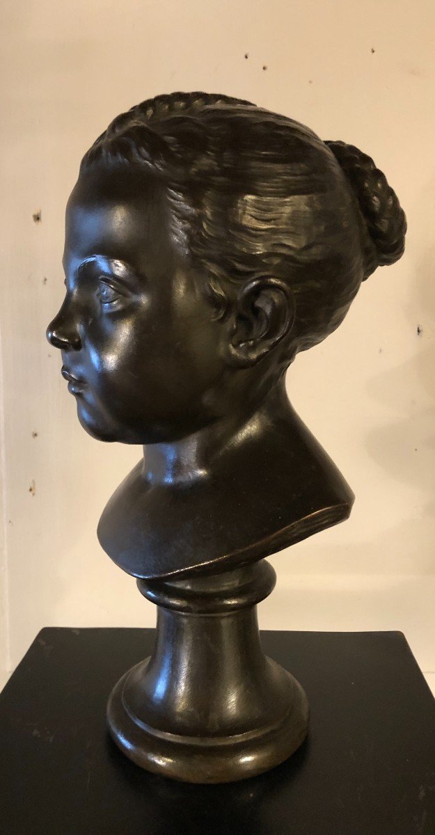 Bust Of Young Girl In Bronze 19th Century-photo-2