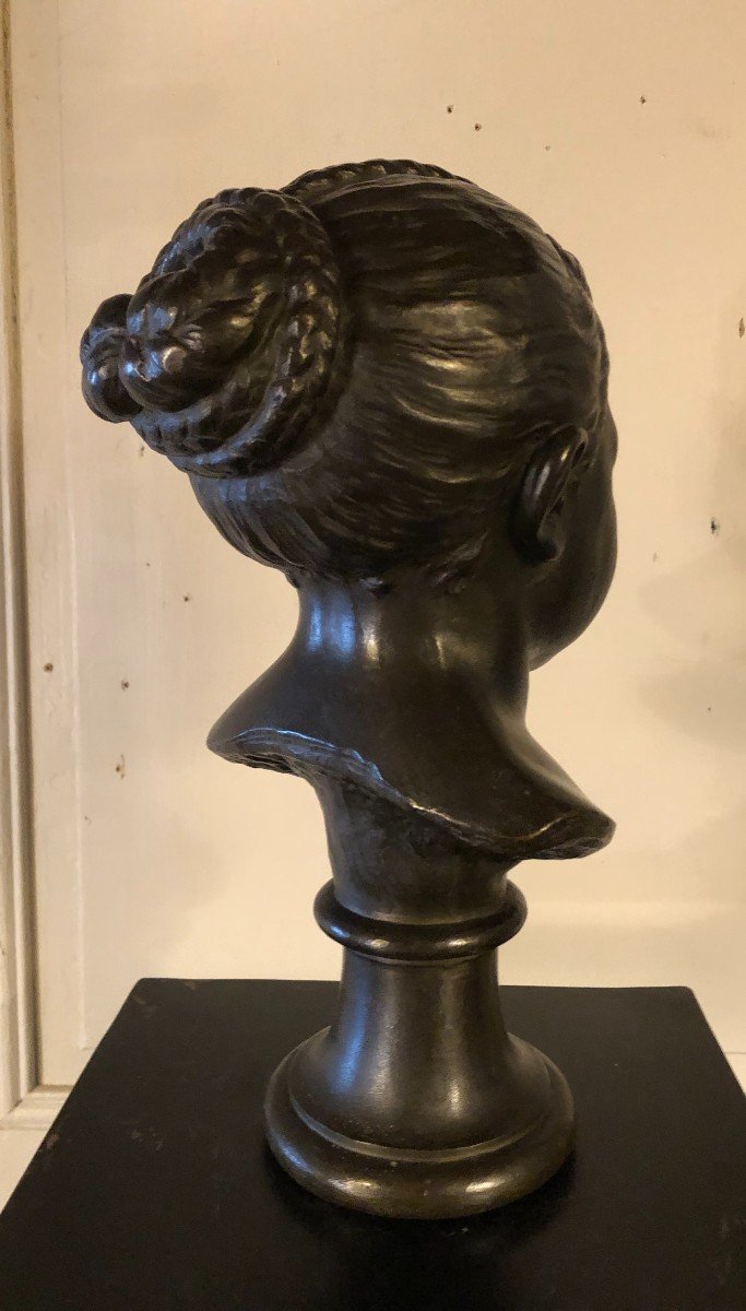 Bust Of Young Girl In Bronze 19th Century-photo-3