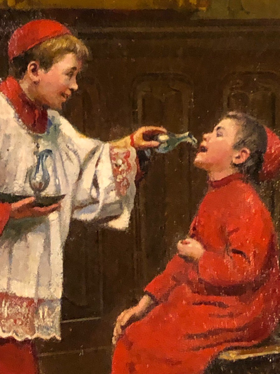 Paul Chocarne Moreau "choir Children And Altar Wine" Oil On Canvas-photo-4