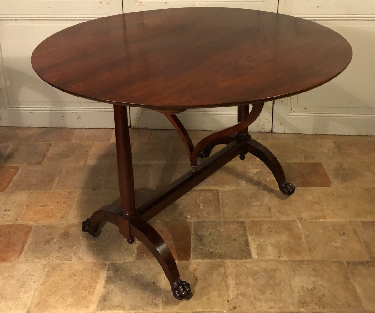 Table Gu&eacute;ridon &agrave; Colonnes Empire En Acajou XIX&deg; Si&egrave;cle