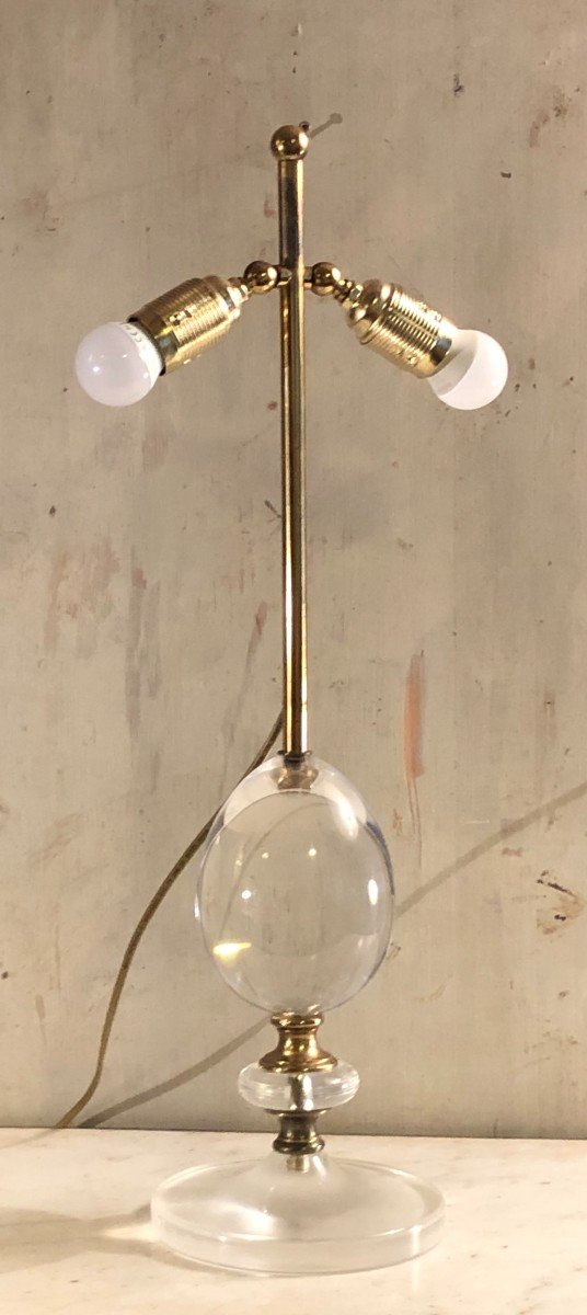 Egg Lamp In Plexiglas And Brass 20th Century-photo-3