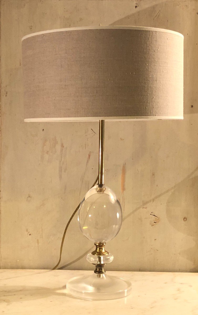 Egg Lamp In Plexiglas And Brass 20th Century-photo-4