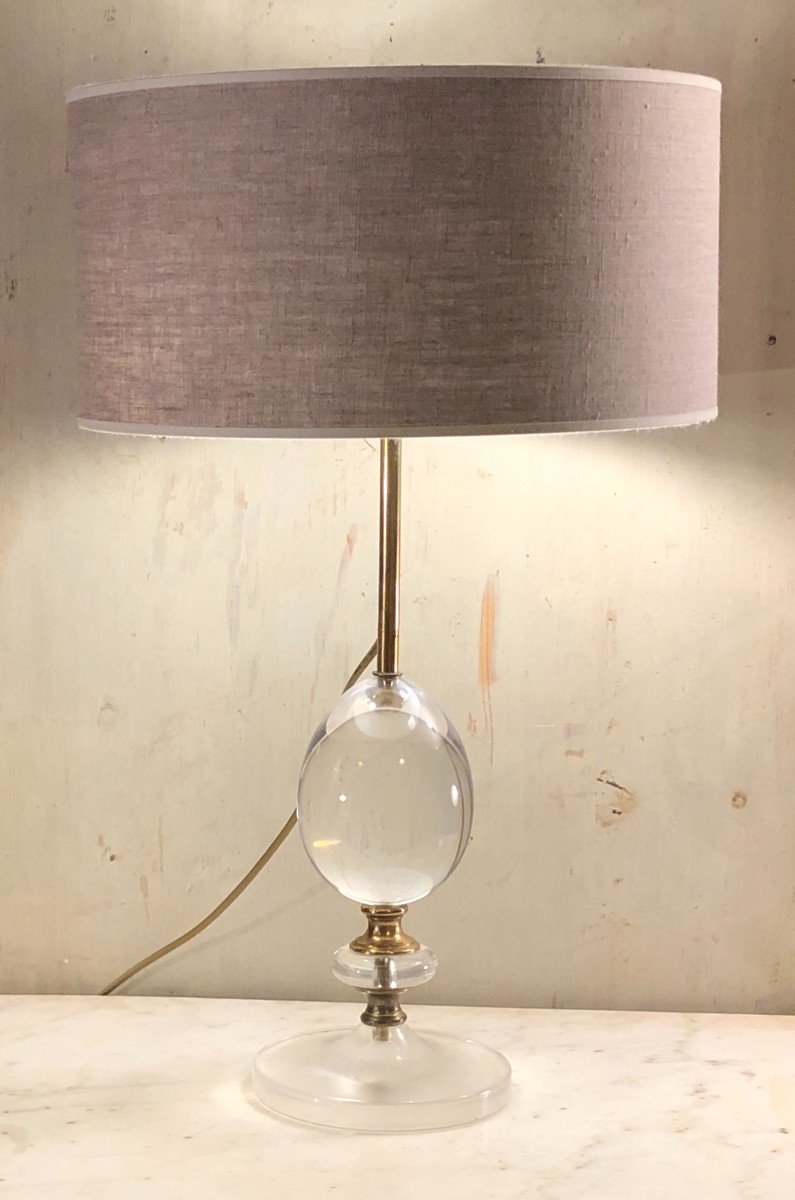 Egg Lamp In Plexiglas And Brass 20th Century