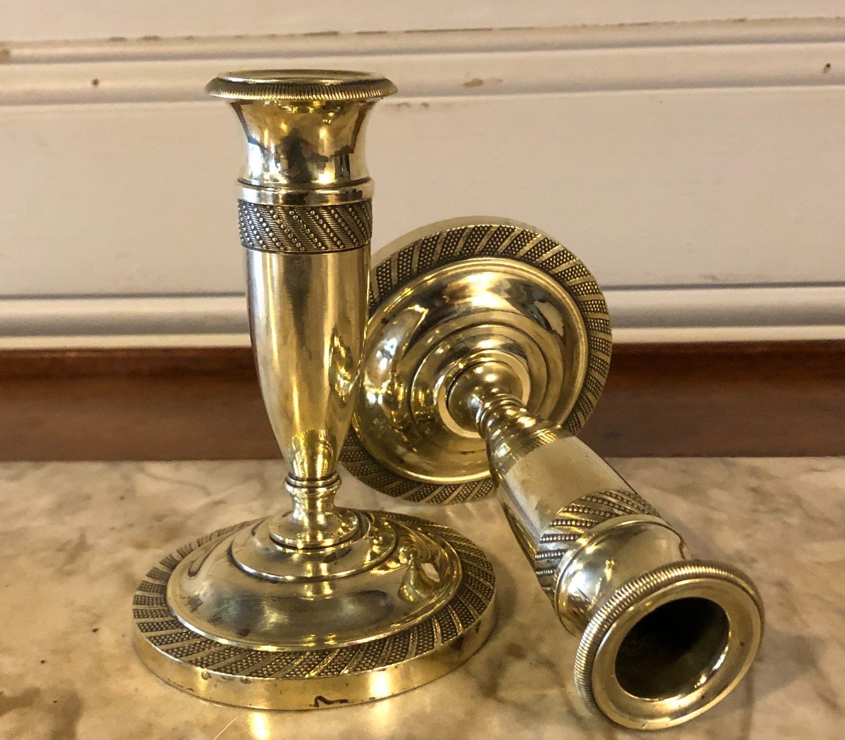 Pair Of Empire Bronze Candlesticks