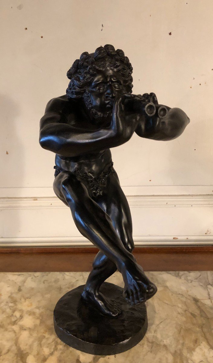 " Faune Jouant De La Flûte " Bronze d'Après Lequesne édité Par Gautier -photo-2