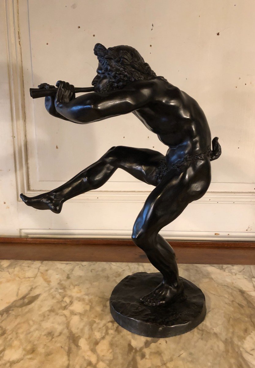 " Faune Jouant De La Flûte " Bronze d'Après Lequesne édité Par Gautier 