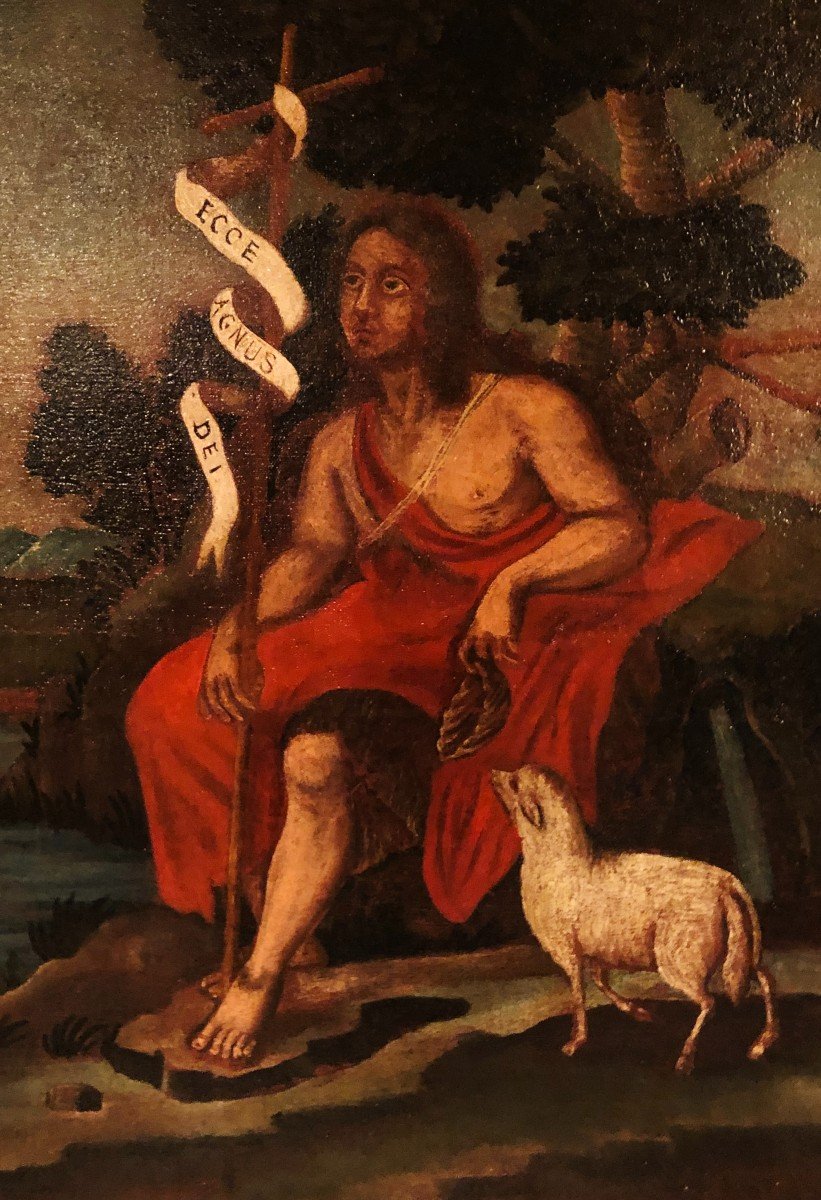 Huile Sur Toile "saint Jean Baptiste" XVII° Siècle-photo-3