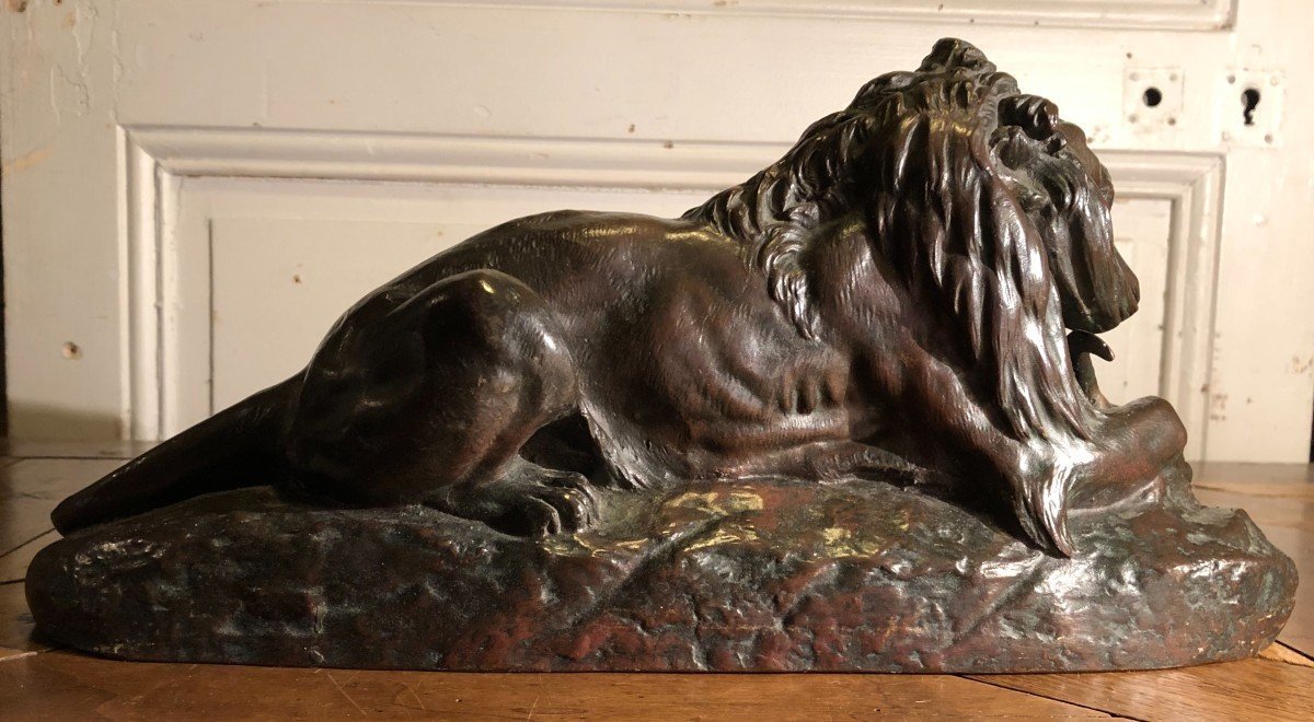 C. Masson "lion Devouring A Buffalo" In Bronze-photo-1