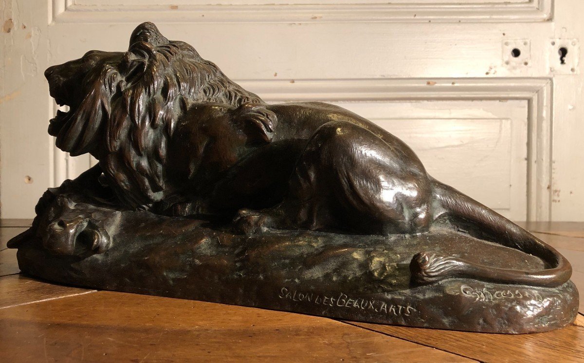 C. Masson "lion Devouring A Buffalo" In Bronze-photo-3