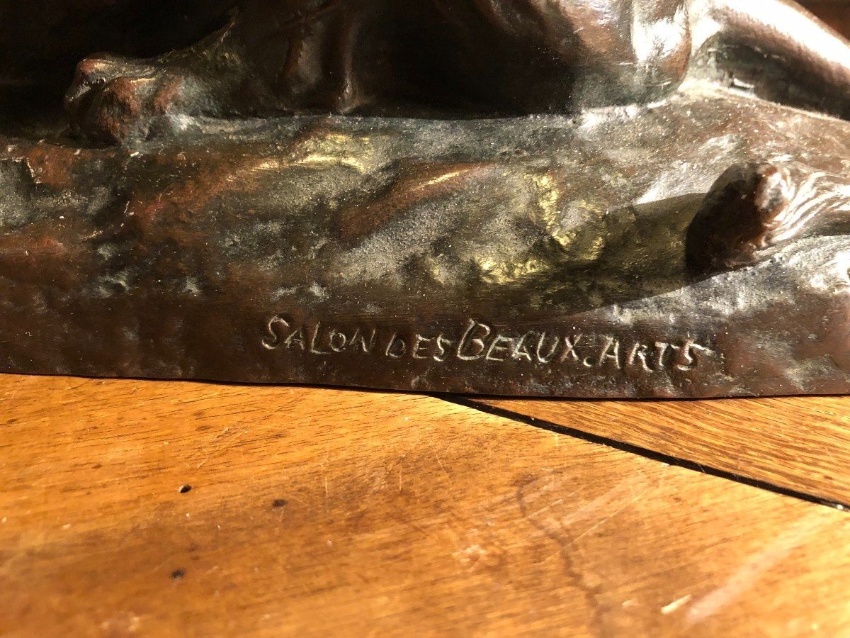 C. Masson "lion Devouring A Buffalo" In Bronze-photo-5