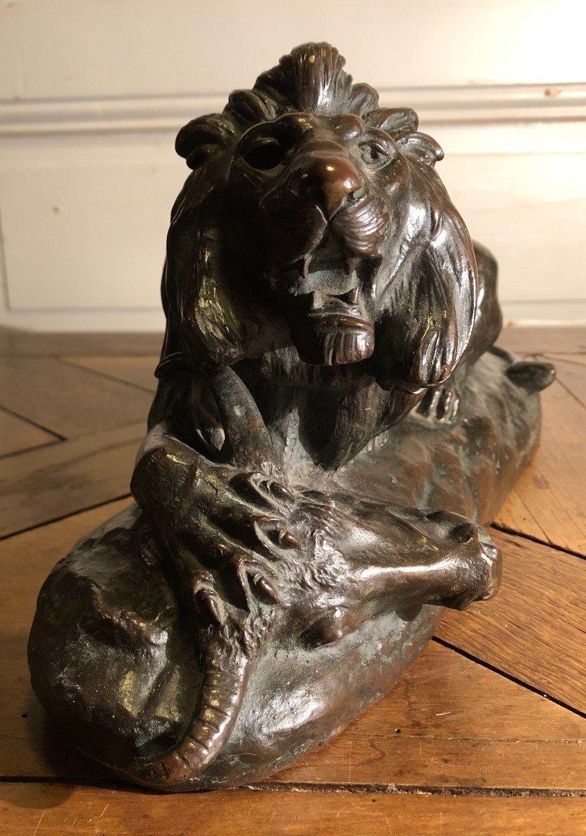 C. Masson "lion Devouring A Buffalo" In Bronze