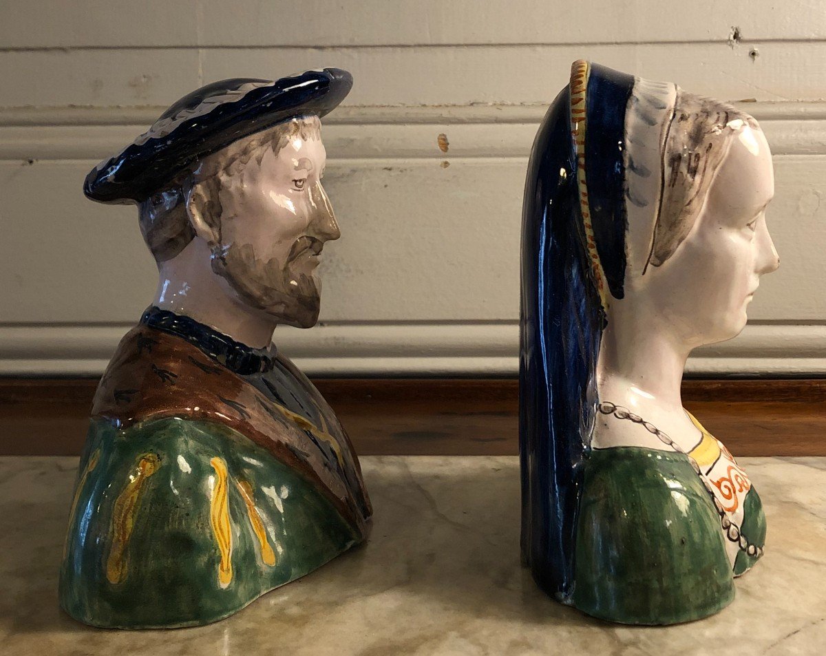 Francis I And Claude Of France Pair Of Desvres Earthenware Busts -photo-2
