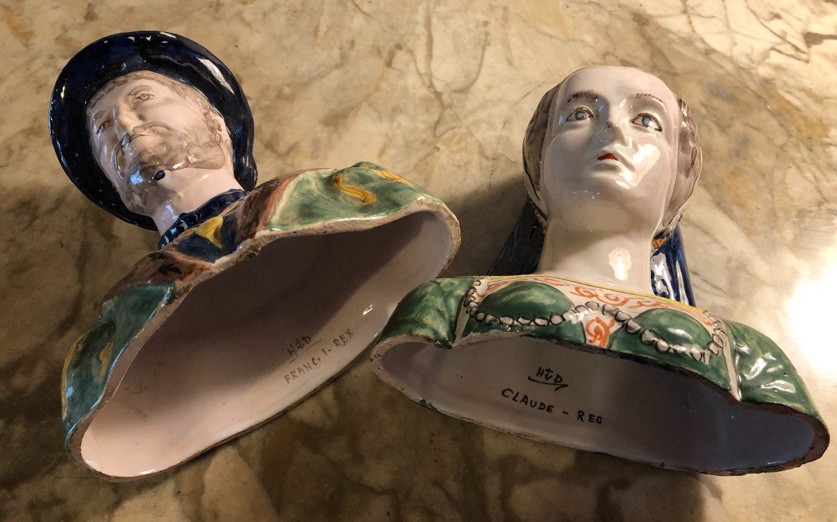 Francis I And Claude Of France Pair Of Desvres Earthenware Busts -photo-4