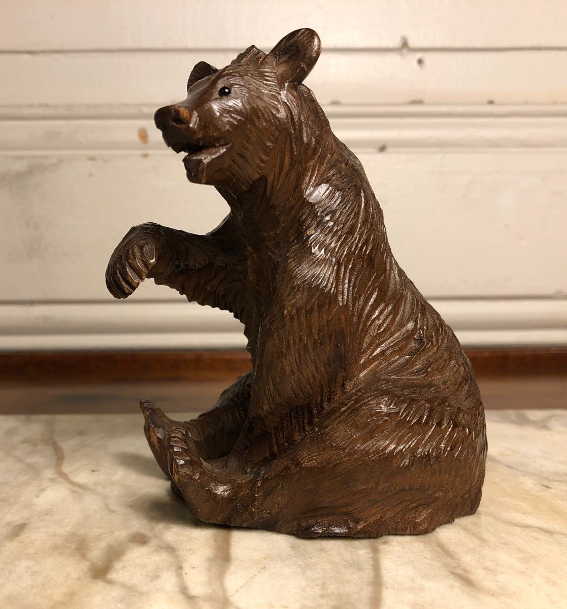 Sitting Bear In Carved Wood North America Circa 1930-photo-2