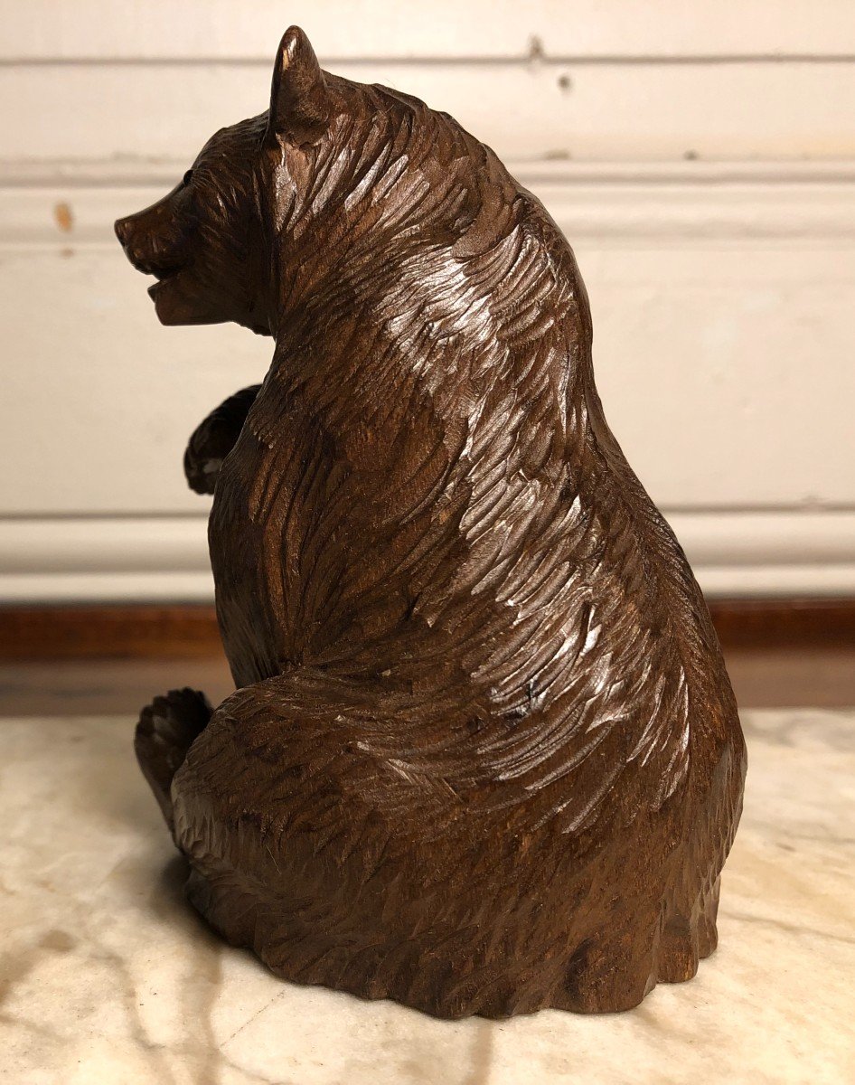 Sitting Bear In Carved Wood North America Circa 1930-photo-3