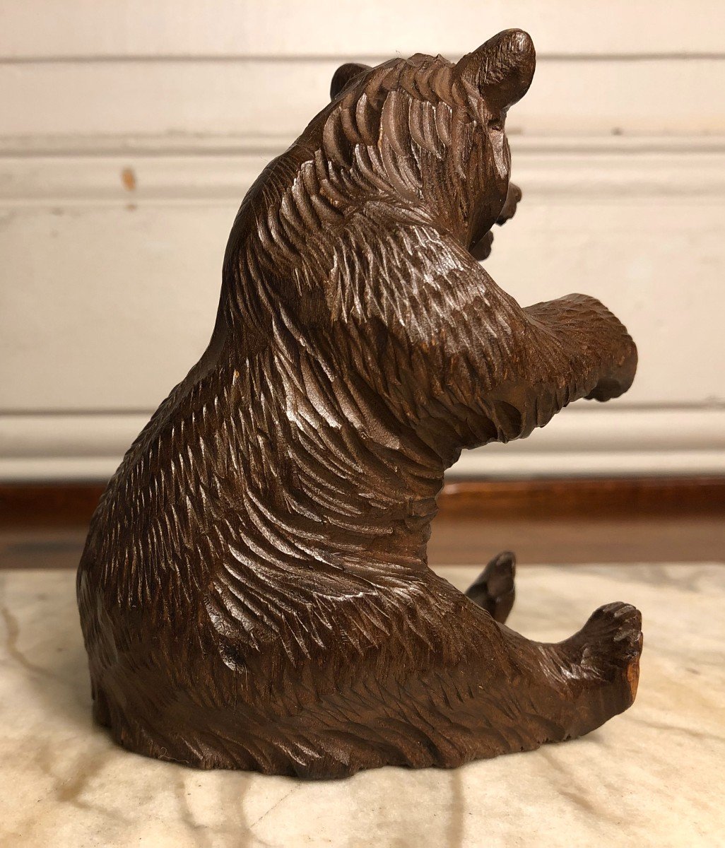 Sitting Bear In Carved Wood North America Circa 1930-photo-4