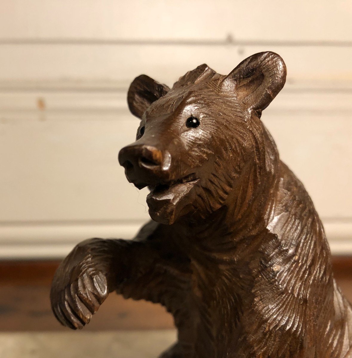 Sitting Bear In Carved Wood North America Circa 1930-photo-3