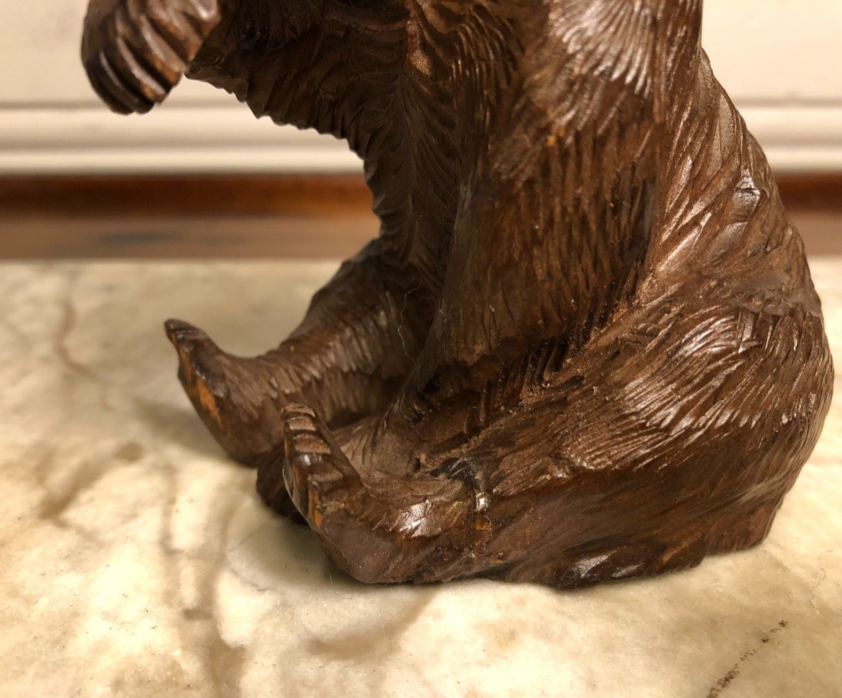 Sitting Bear In Carved Wood North America Circa 1930-photo-4