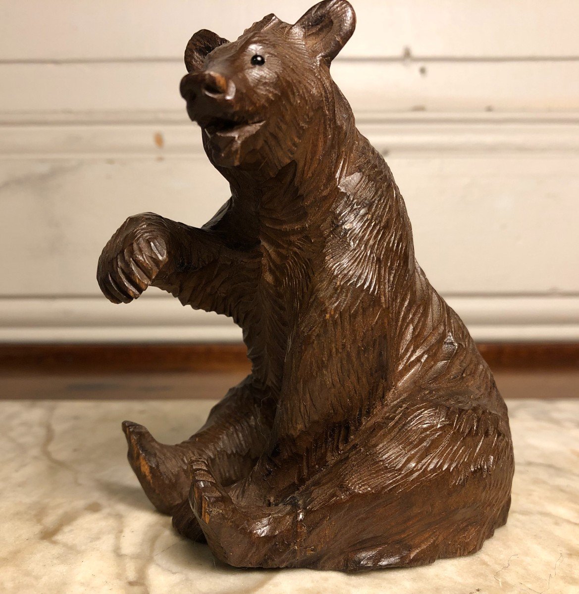 Sitting Bear In Carved Wood North America Circa 1930-photo-5