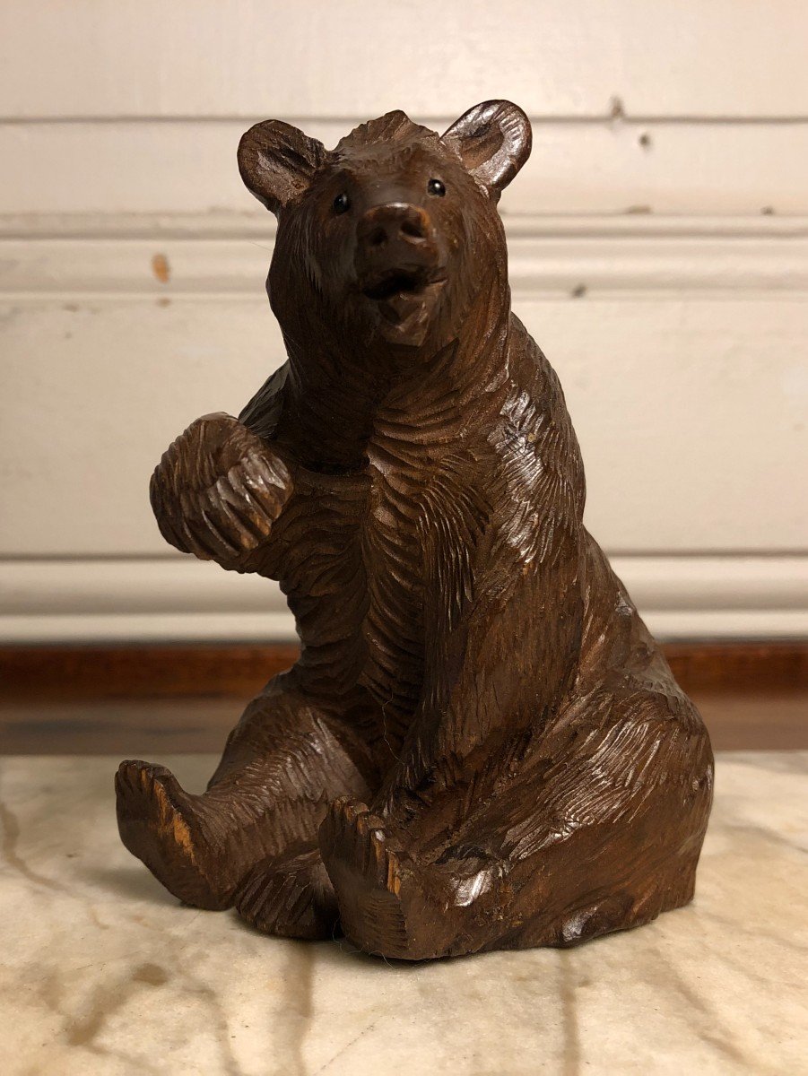 Sitting Bear In Carved Wood North America Circa 1930