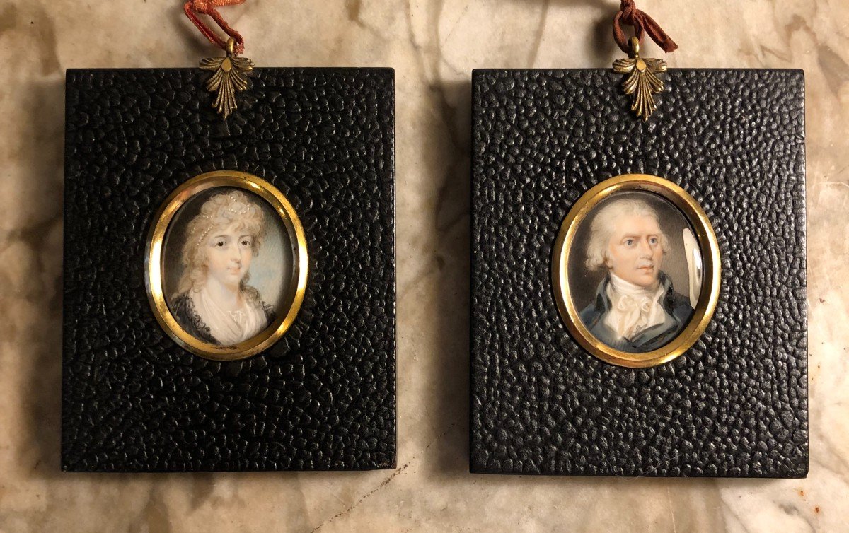Paire De Portraits Aristocratiques Miniatures Consulats Empire 