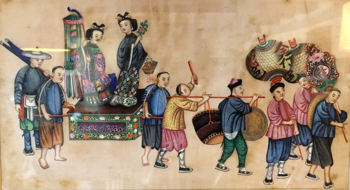 Deux Peintures Sur Soie Chine Vers 1900-photo-4