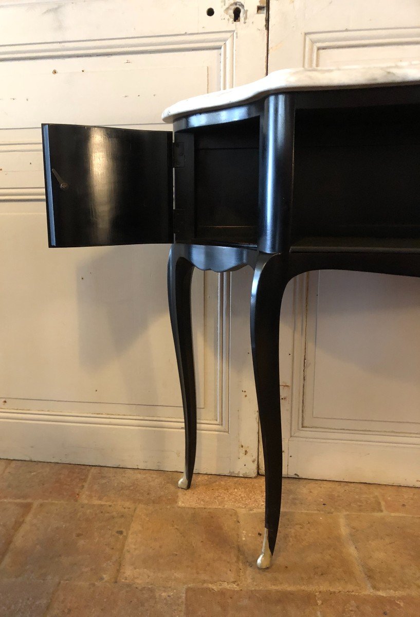 Curved Art-dèco Black Lacquered Console And Carrara Marble-photo-4
