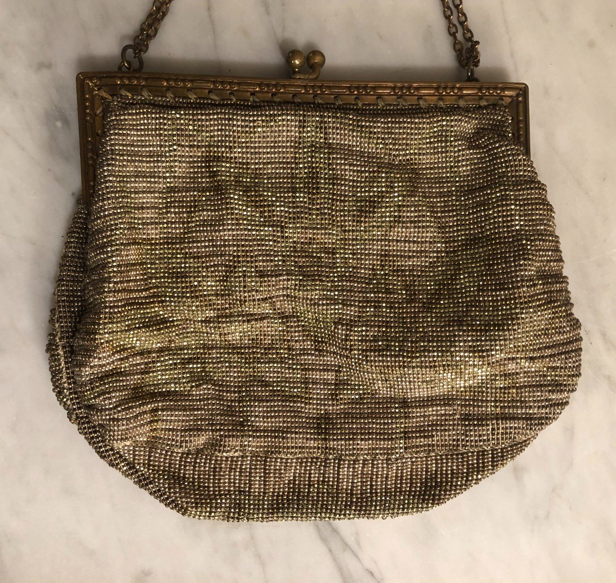 Sac Du Soir Art-déco En Perles De Verres Or Et Argent Vers 1920-photo-4