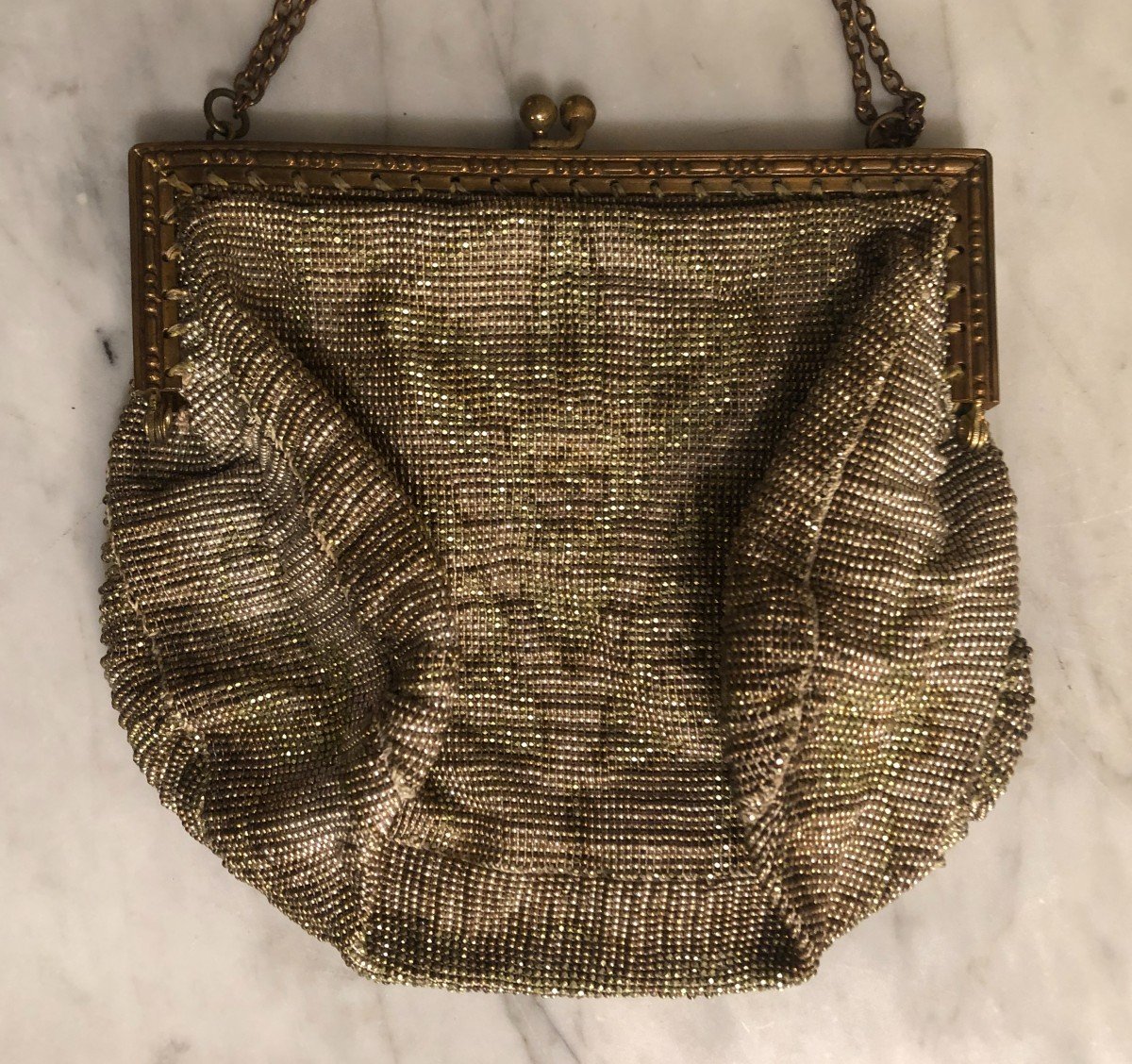 Sac Du Soir Art-déco En Perles De Verres Or Et Argent Vers 1920-photo-1