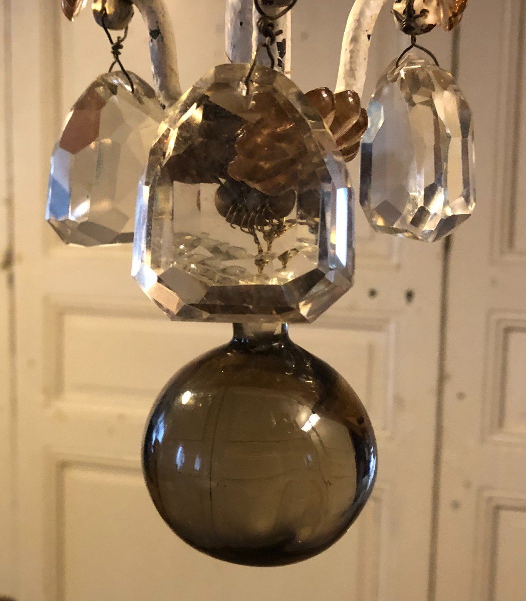 Painted And Gilded Wrought Iron Chandelier With Tassels Circa 1940-photo-4