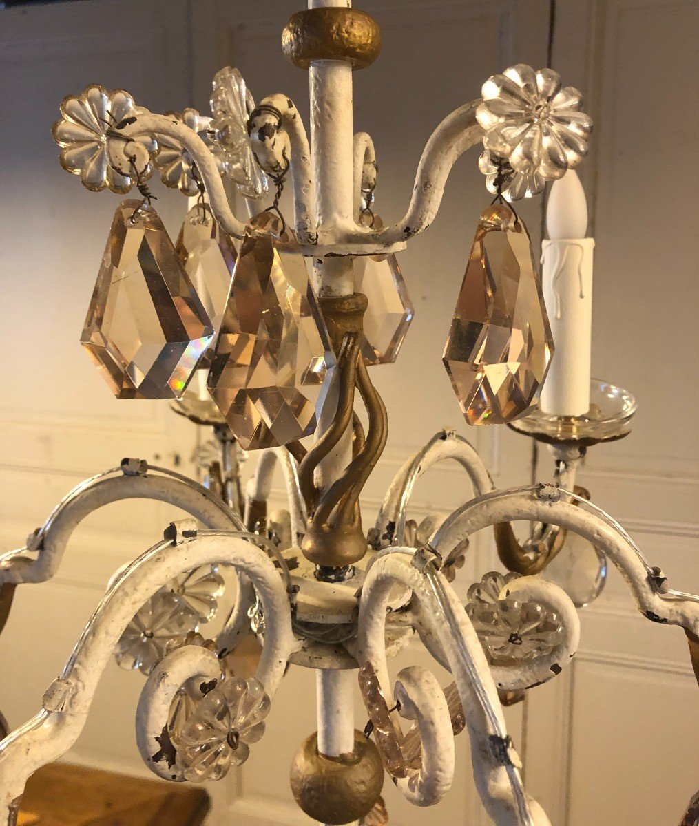Painted And Gilded Wrought Iron Chandelier With Tassels Circa 1940-photo-7