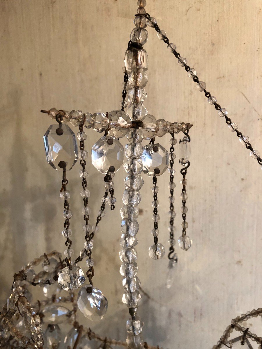 Ex Voto Bateau En Perles Et Pampilles De Verres XIX&deg; Si&egrave;cle -photo-3