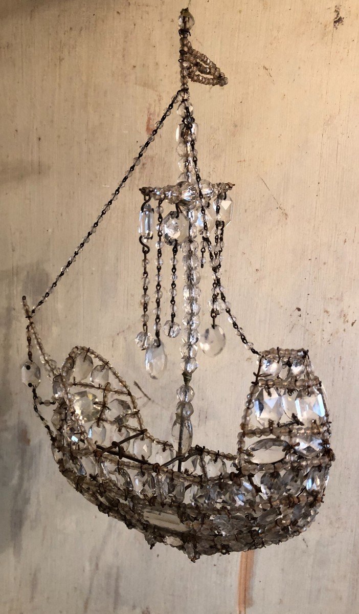 Ex Voto Bateau En Perles Et Pampilles De Verres XIX&deg; Si&egrave;cle -photo-1