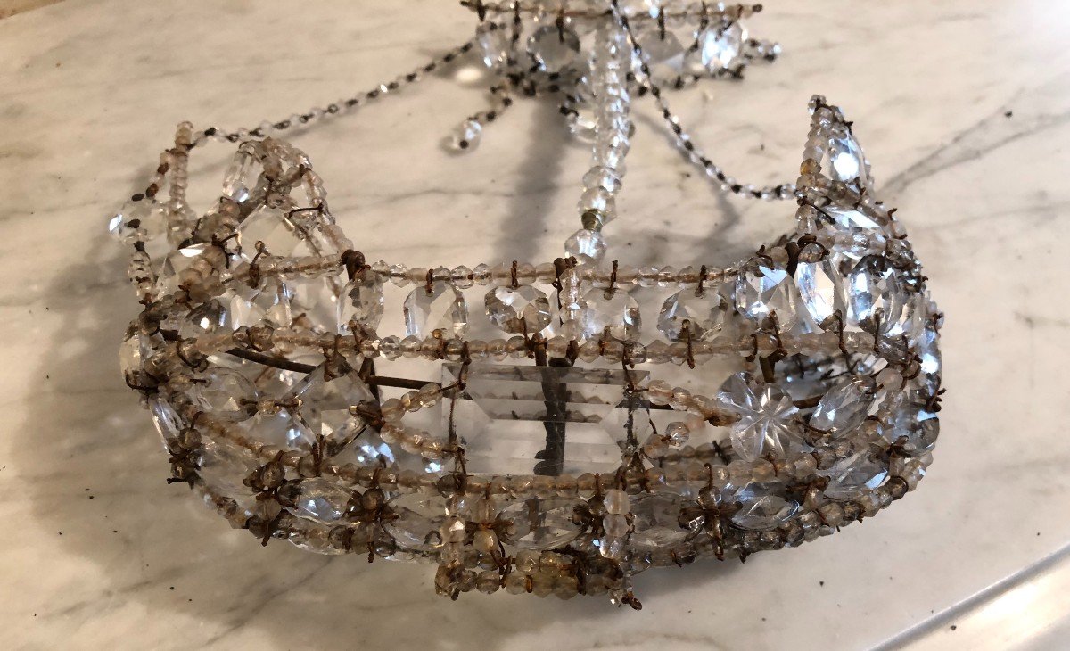 Ex Voto Bateau En Perles Et Pampilles De Verres XIX&deg; Si&egrave;cle -photo-3