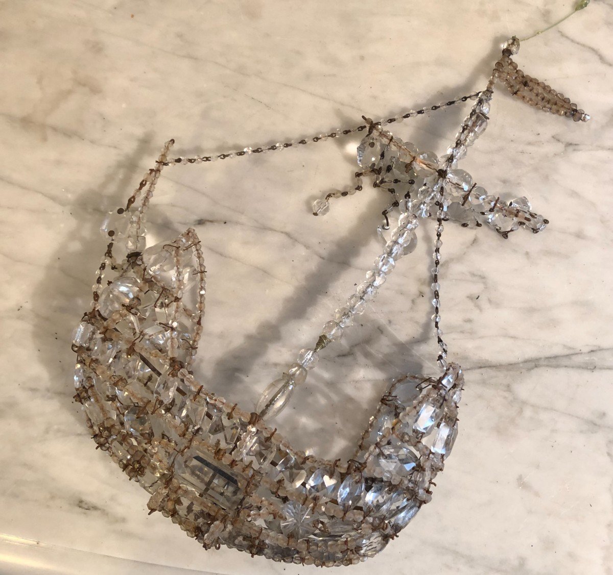 Ex Voto Bateau En Perles Et Pampilles De Verres XIX&deg; Si&egrave;cle 