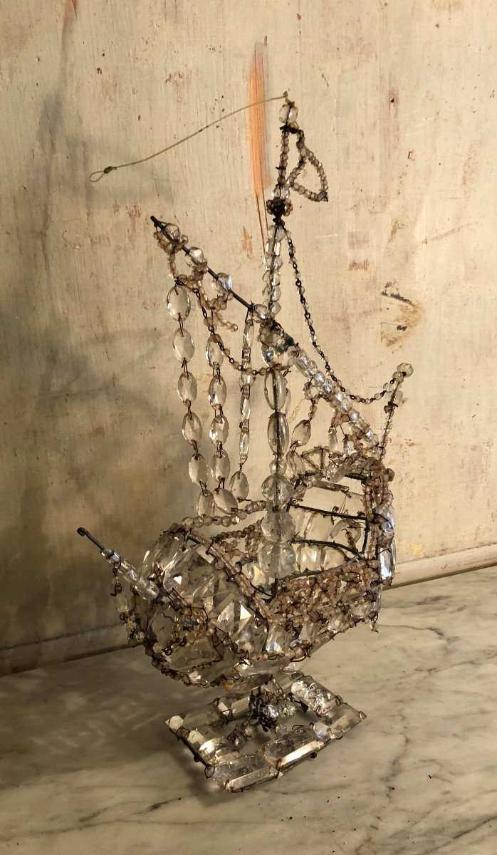 Ex Voto Boat In Pearls And Glass Tassels 19th Century -photo-2