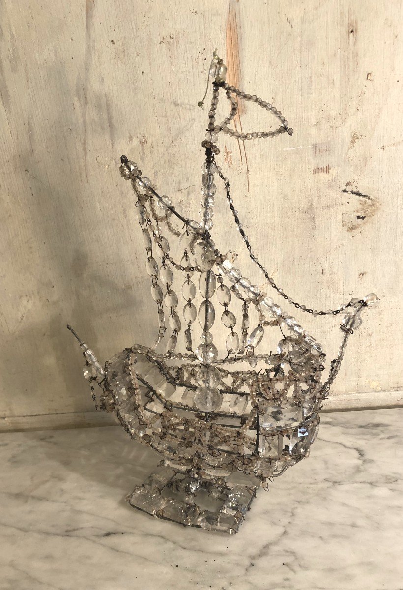 Ex Voto Boat In Pearls And Glass Tassels 19th Century -photo-3