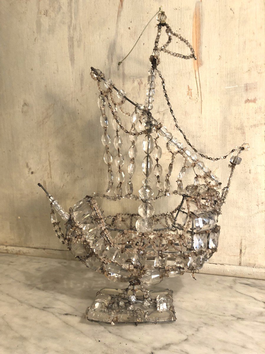 Ex Voto Boat In Pearls And Glass Tassels 19th Century 