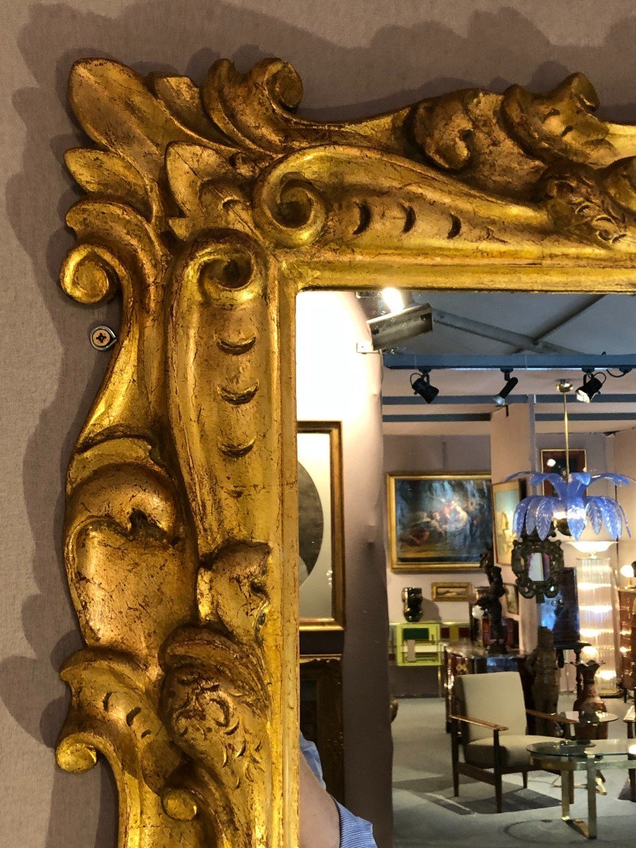 Miroir Baroque Italien En Bois Doré XIX° Siècle-photo-2