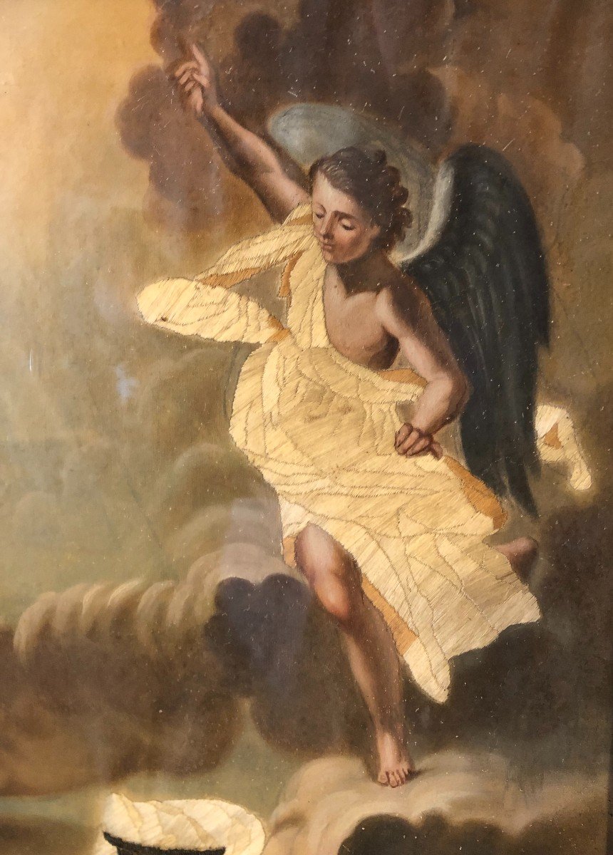 "the Annunciation" Embroidery On Painted Canvas 19th Century -photo-1