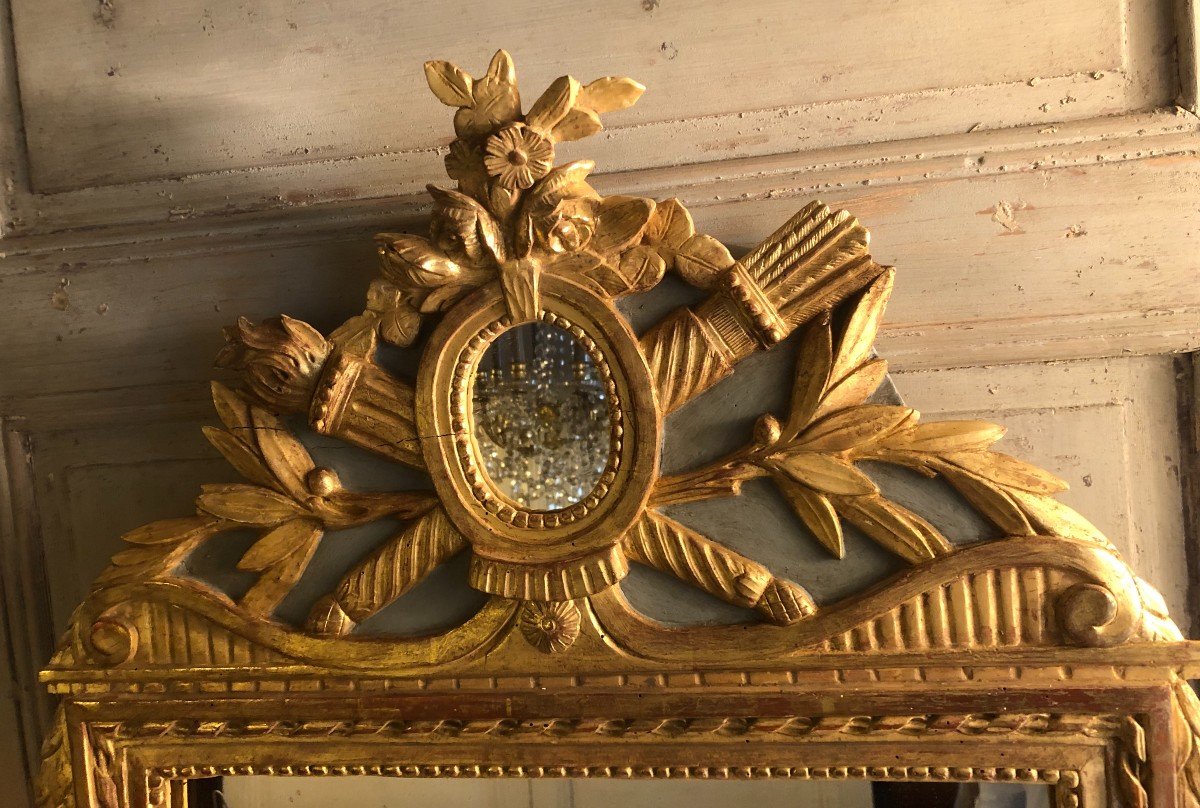 Miroir De Mariage Louis XVI En Bois Doré XVIII° Siècle-photo-1