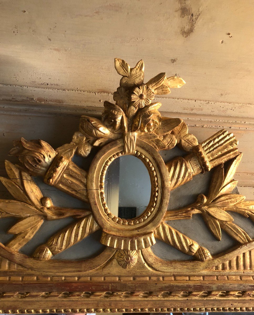 Miroir De Mariage Louis XVI En Bois Doré XVIII° Siècle-photo-2
