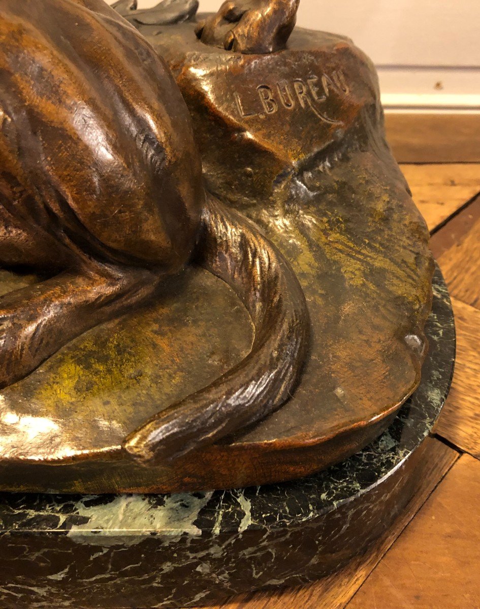 Bronze Couple Of Pointer Dogs Signed L Bureau 19th Century -photo-1