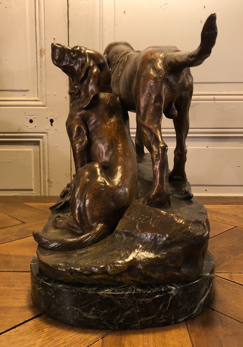 Bronze Couple Of Pointer Dogs Signed L Bureau 19th Century -photo-3
