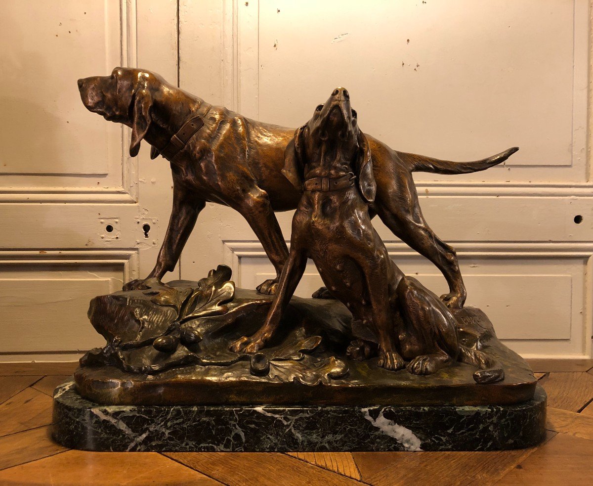 Bronze Couple Of Pointer Dogs Signed L Bureau 19th Century 
